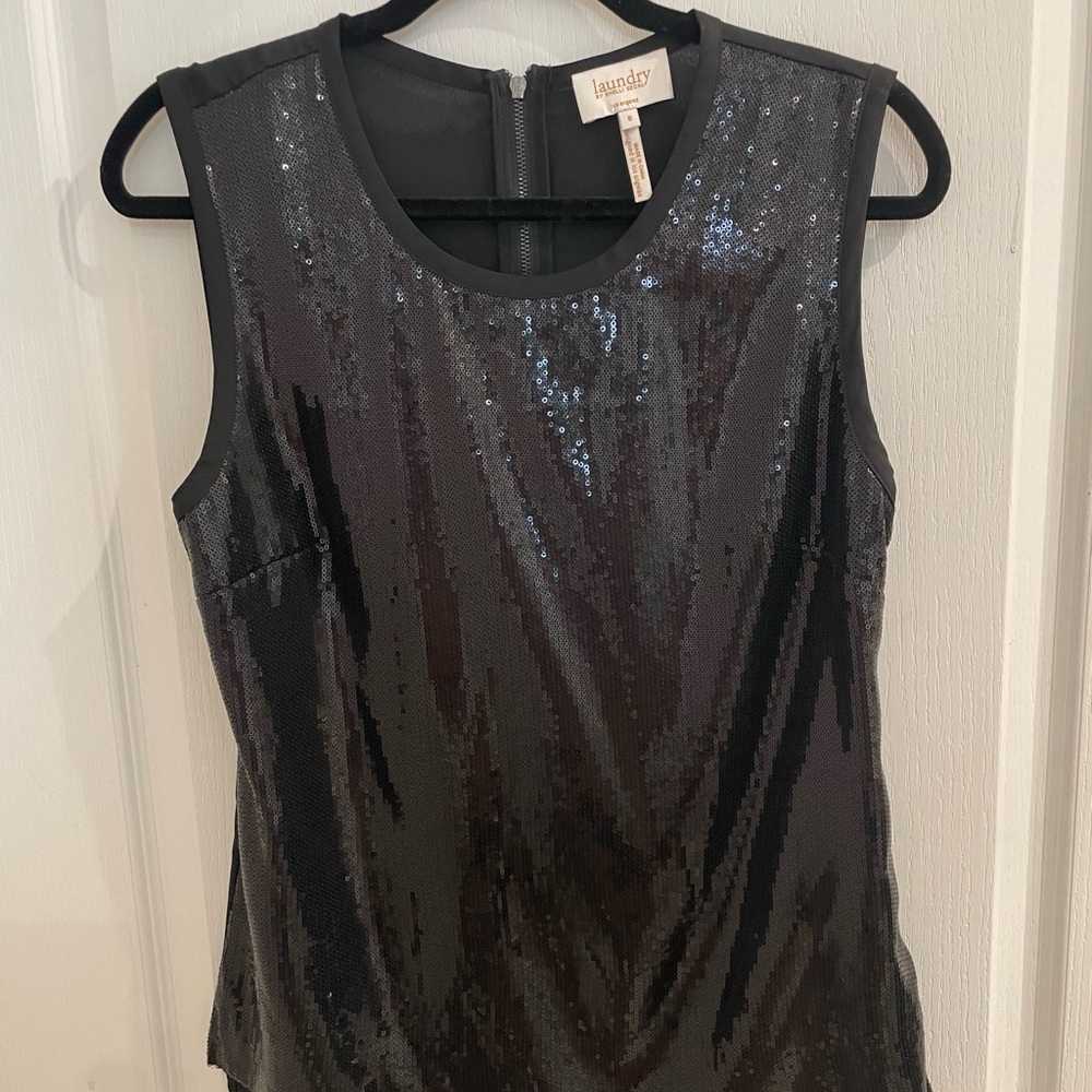 Laundry By Shelli Segal Black Sequin Tank Top